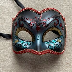 Chic Mardi Gras Masquerade Mask with Red and Gold Highlights